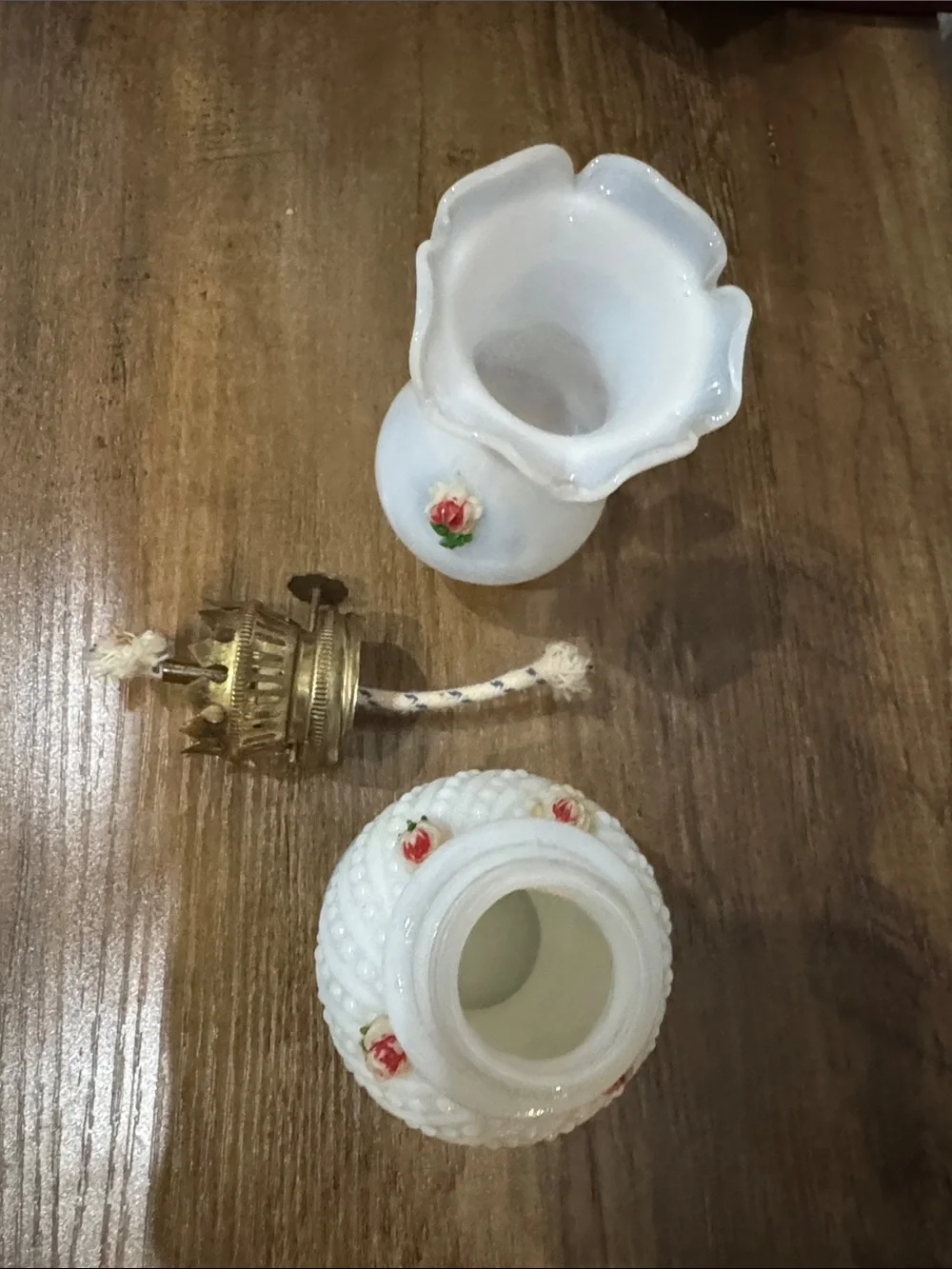 Vintage mini milk glass oil lamp.